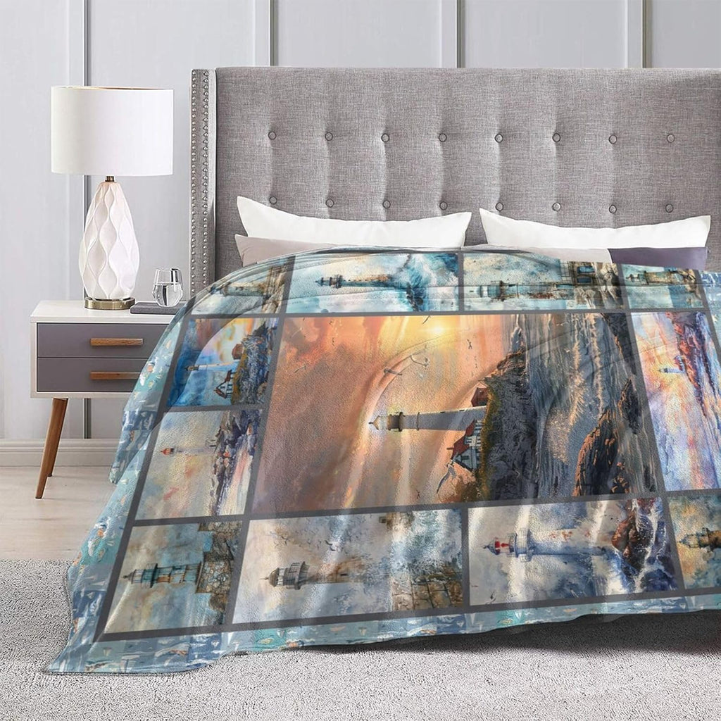 Lighthouse Blanket Nautical Throw Blanket Lighthouse Flannel Stuff Merch Cozy Decor Fleece Plush Fuzzy Warm Soft Lightweight Bedding Gifts for Girls Women Men Boy Couch Sofa 50"X40"