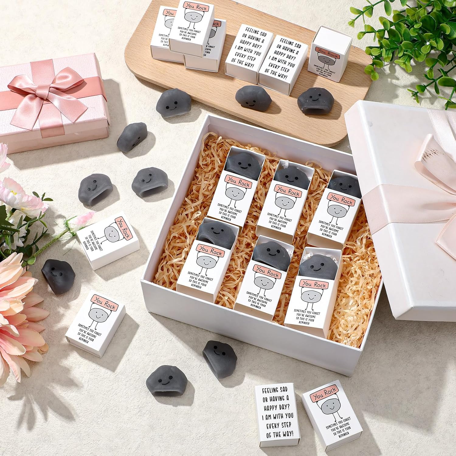 Wettarn 24 Sets You Rock Gifts Cute Stress Balls with Support Gift Boxes Inspirational Party Favors for Employee Coworker Friends Office Positive Relief Toys