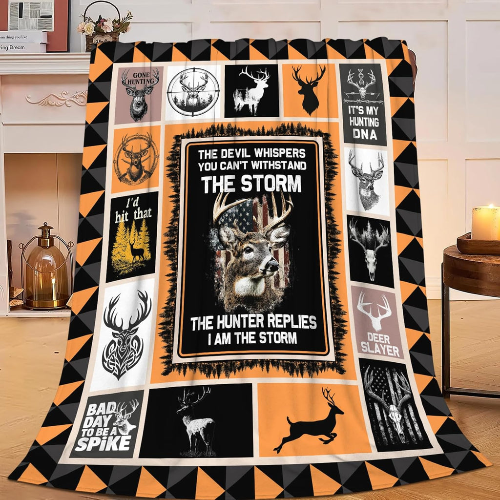 Deer Throw Blanket Hunting Deer Elk Stuff Gifts for Kids Girls Boys Adults Women Men Soft Cozy Warm Plush Fluffy Fuzzy Fleece Blanket Decor 60''X80''