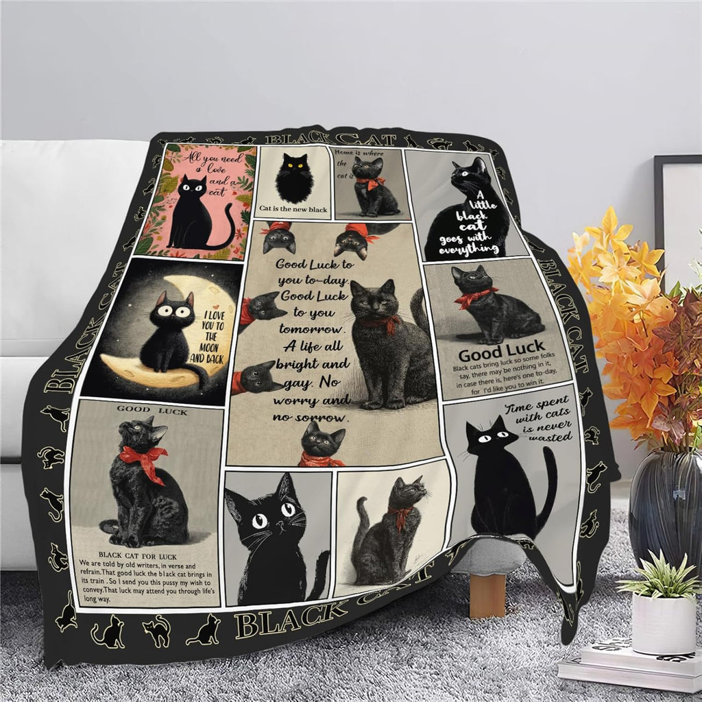 Black Cat Throw Blanket Black Cat Stuff Gifts for Kids Girls Boys Adults Women Men Soft Cozy Warm Plush Fluffy Fuzzy Fleece Blanket Decor 50''X60''