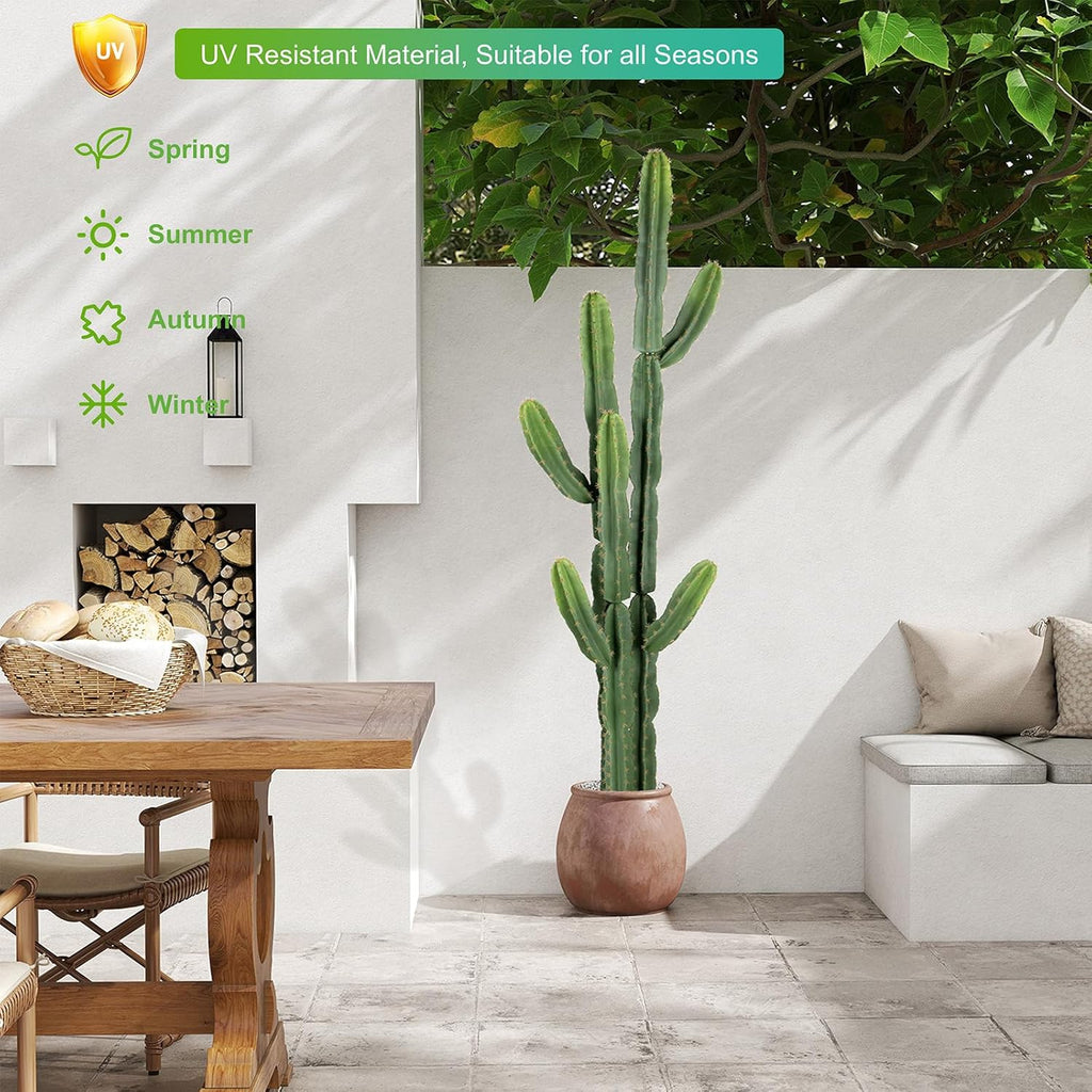 UV-Resistant Artificial Fake Cactus Plants 6ft – Large Faux Cowboy Cactus for Indoor & Outdoor Home, Office, or Garden Decor