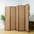 5 Panel Room Divider Screen,5.6 FT Tall Bamboo Divider Folding Privacy Screen,Freestanding Room Divider for Room Seperation,Brown