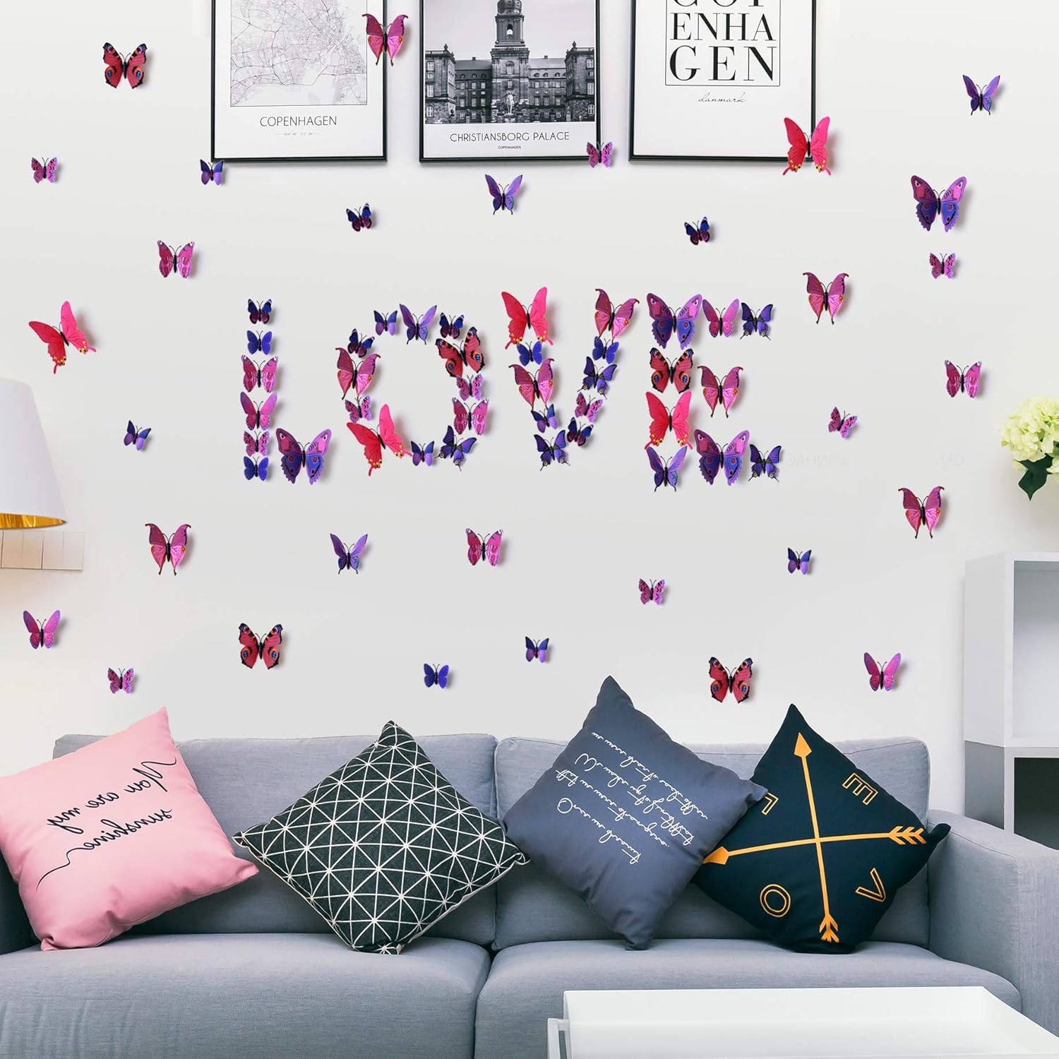 LiveGallery 72 PCS Purple Removable 3D DIY Beautiful Butterfly Wall Decals Colorful Butterflies Art Decor Wall Stickers Murals for Kids Baby Boy Girls Bedroom Classroom Offices TV Background