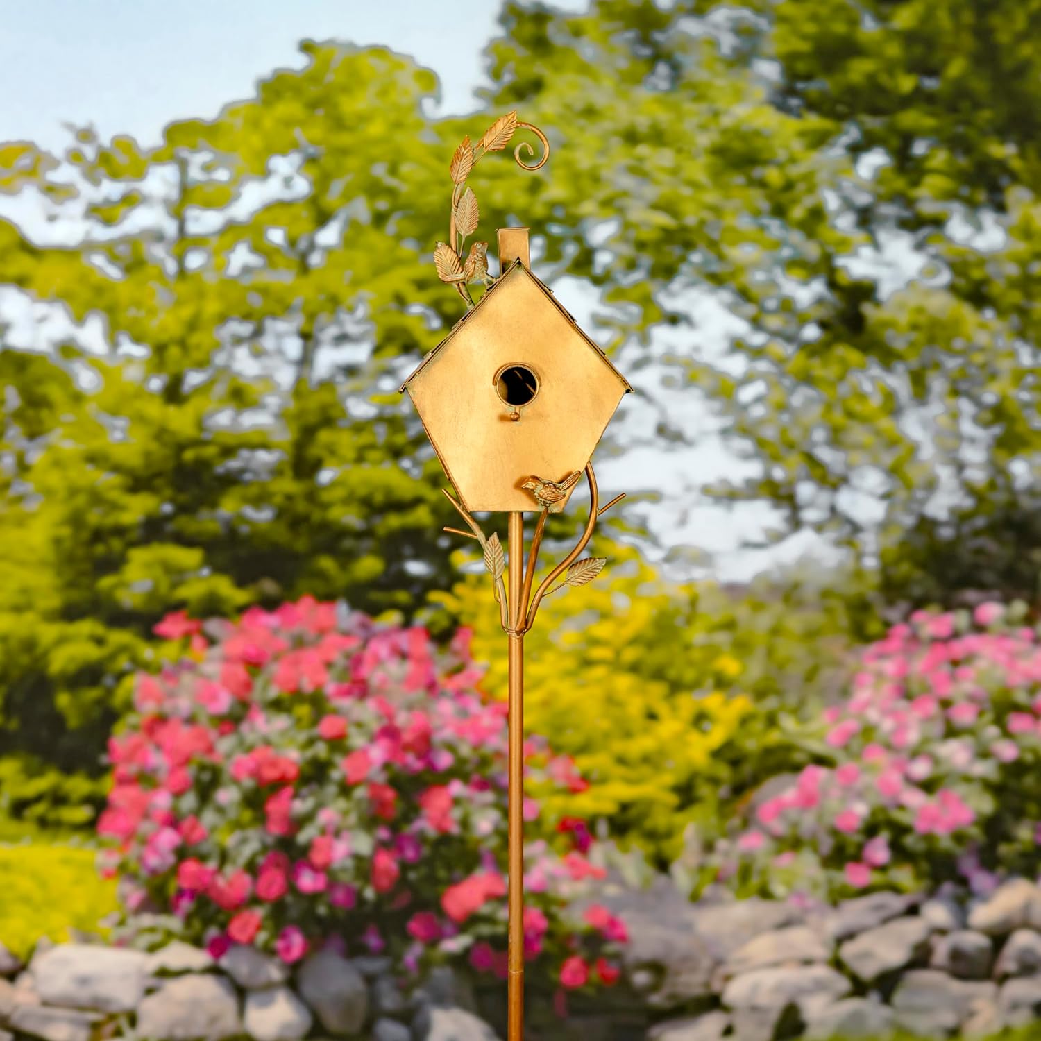 Copper Colored Fancy Design Birdhouse Garden Stakes (Short Classic House Shape)