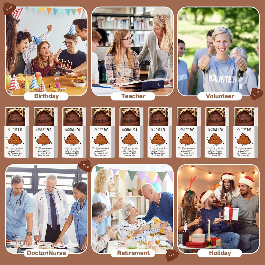 Wettarn 12 Sets Poo Positive Gifts Cute Stress Balls with Support Gift Boxes Funny Party Favors for Employee Coworker Friends Office Inspirational Relief Toys