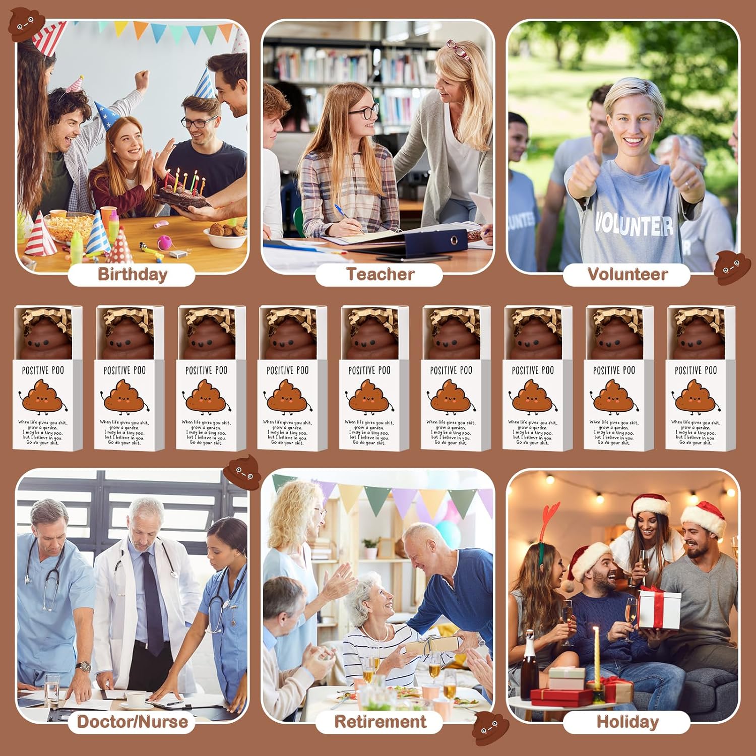 Wettarn 12 Sets Poo Positive Gifts Cute Stress Balls with Support Gift Boxes Funny Party Favors for Employee Coworker Friends Office Inspirational Relief Toys