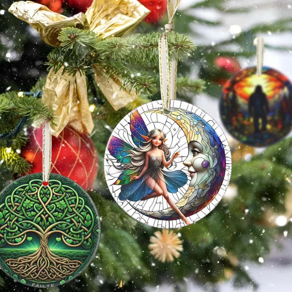 2025 Moon and Fairy Ornaments for Christmas - Round Ceramic, Holiday Decor, Christmas Tree Decoration, Gift Idea for Women