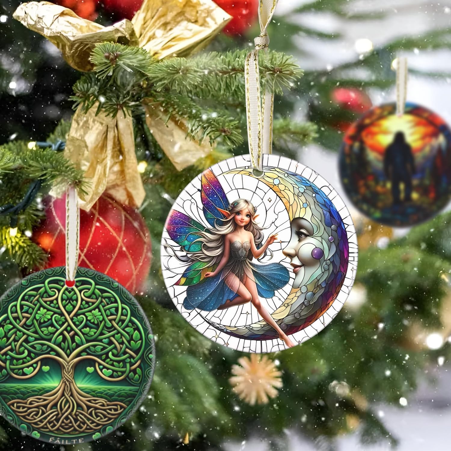 2025 Moon and Fairy Ornaments for Christmas - Round Ceramic, Holiday Decor, Christmas Tree Decoration, Gift Idea for Women
