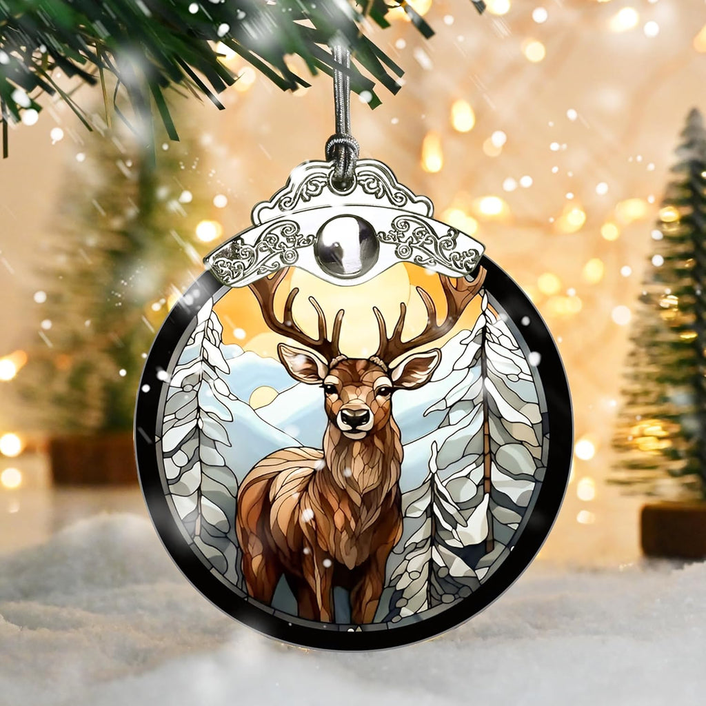 Stained Glass Christmas Ornament, Jocidea Deer Christmas Decorations, Christmas Tree Ornament, Deer Lovers Gifts, Holiday Decor and Xmas Gifts Ideas