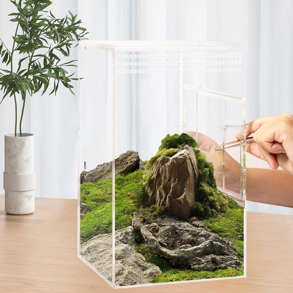 Jumping Spider Enclosure, Compact Acrylic Terrarium for Jumping Spiders, Tarantulas, and Praying Mantis - Small Insect Habitat Enclosure with Transparent Design (2.7x2.7x5.9 Inch)