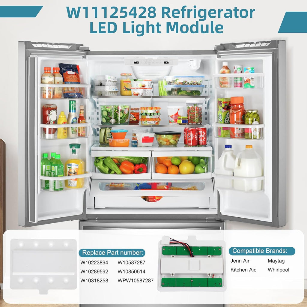 Vanesa|W11125428 LED Refrigerator Light Module Assembly Board - Fridge Bulb Replacement Compatible with Whirlpool, KitchenAid, Maytag, Jenn-Air ReplacesW10223894, W10289592, W10318258, W10587287