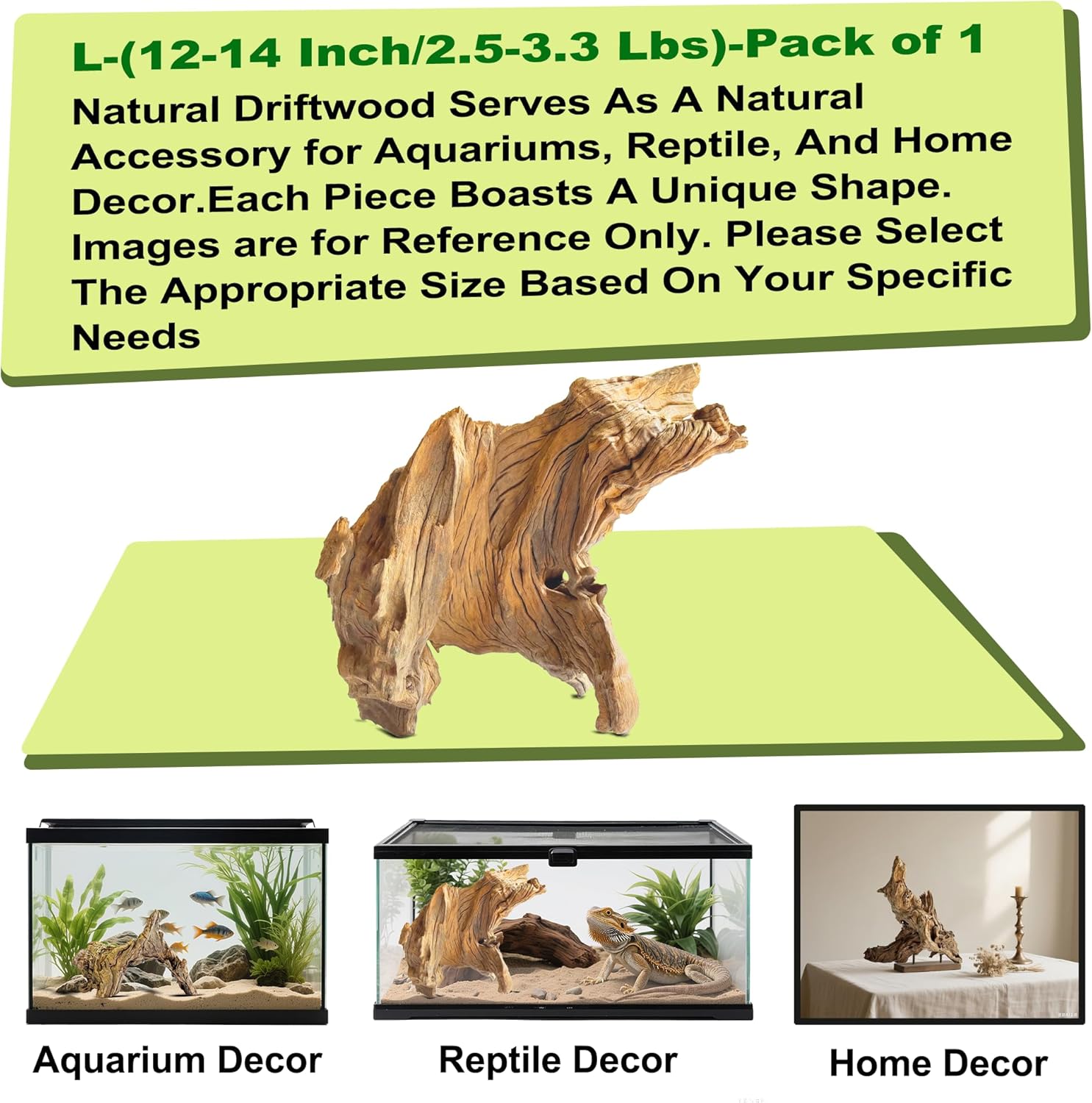 Natural Driftwood for Aquarium Decor,Reptile Habitat&Home DIY Decor,Naturally Unique Shapes Weathered Wood,Easy to Use (L-(12-14 Inch/2.5-3.3 Lbs)-Pack of 1)
