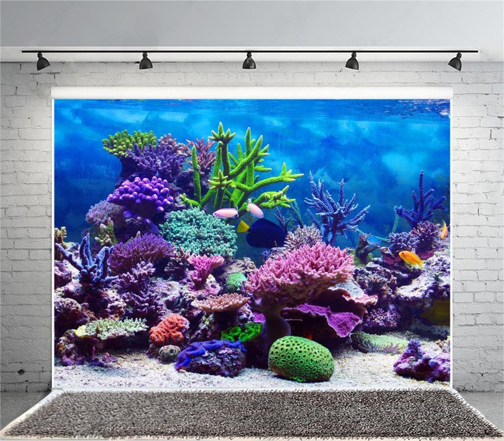 AOFOTO 9x7ft Under The Sea Backdrop Underwater Seascape Coral and Fish Aquarium Photography Background Marin Ocean Diving Atoll Reef Summer Kids Birthday Artistic Portrait Photoshoot Studio Props