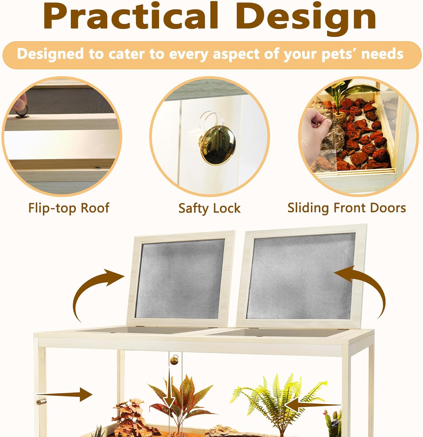 Prolee 81 Gallon Reptile Terrarium Tank 48 Inch Lizard Tank Bearded Dragon Tank with Metal Mesh Roof Door, Snake Tank with Lock Design, 48" Length
