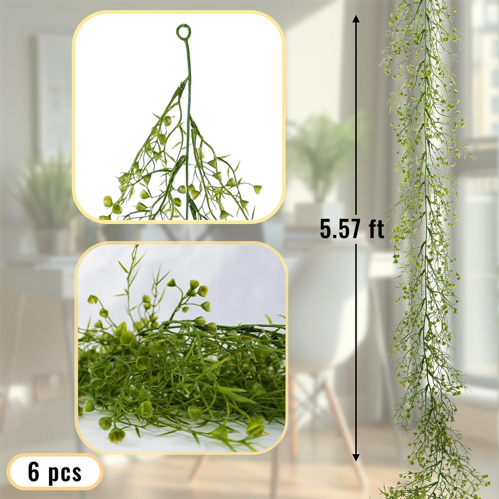 6 Pack 5.57ft Artificial Greenery Garland, Leaf Garland for Room Decor, Garlands for Decoration, Fake Vines Hanging Plants for Home Bedroom Garden Wall Wedding Decor-040