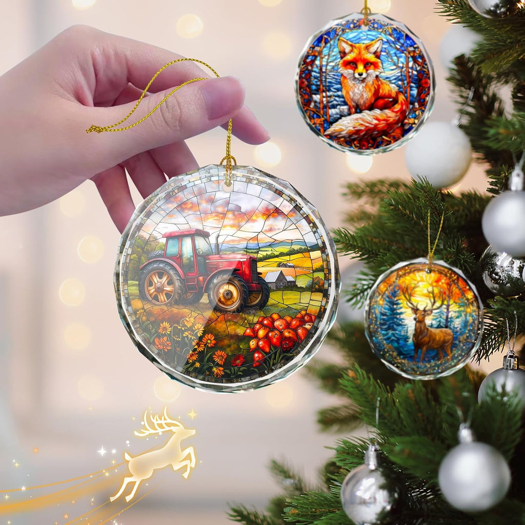 Stained Glass Tractor Ornament - Christmas Tree Decoration, Gift Idea for Holidays