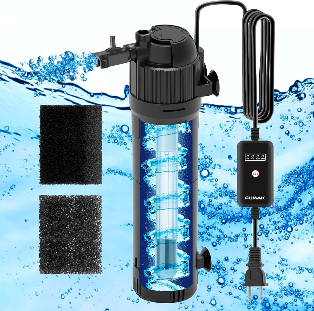U - V Aquarium Filter for Green Water, Fish Tank Filter Pump with Timer, Dual Mode(Aeration/Rainfall) Fish Filter Turtle Tank Filter for 40-120 Gallon Tanks, Flow Rate & Direction Adjustable
