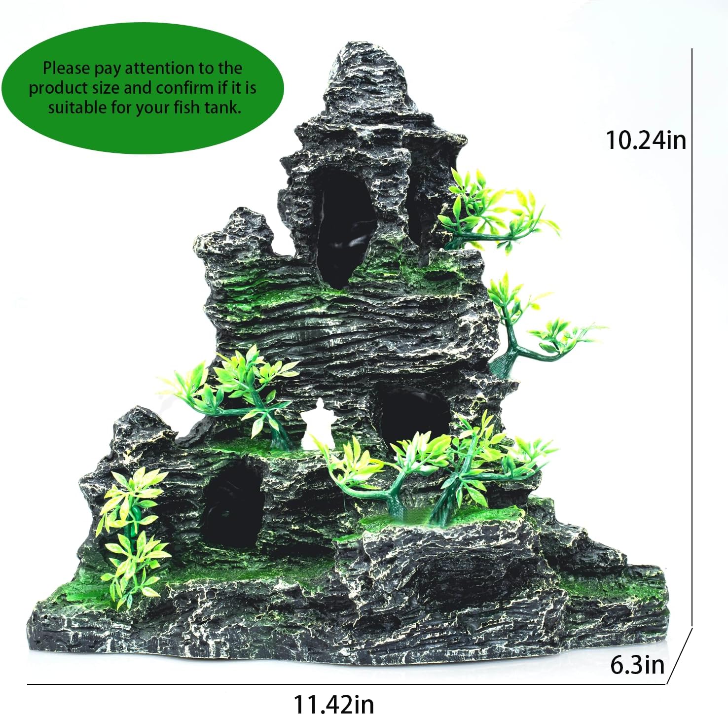 Large Aquarium Decor - Fish Tank Decorations with Mountain View Stone Ornament, Ideal for Betta, Snails, Turtle, Hiding, Climbing, Exploring, Landscaping, Aquascaping