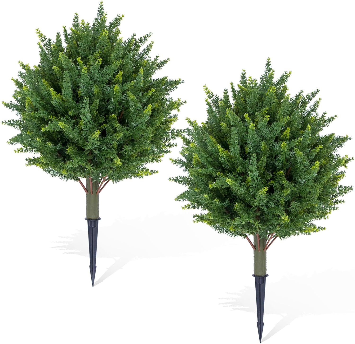 DRAY 16" Diameter Artificial Cypress Topiary – Set of 2 Faux Plants with Ground Spikes – UV-Resistant, Realistic Outdoor & Indoor Greenery – Weatherproof Garden Landscaping Décor