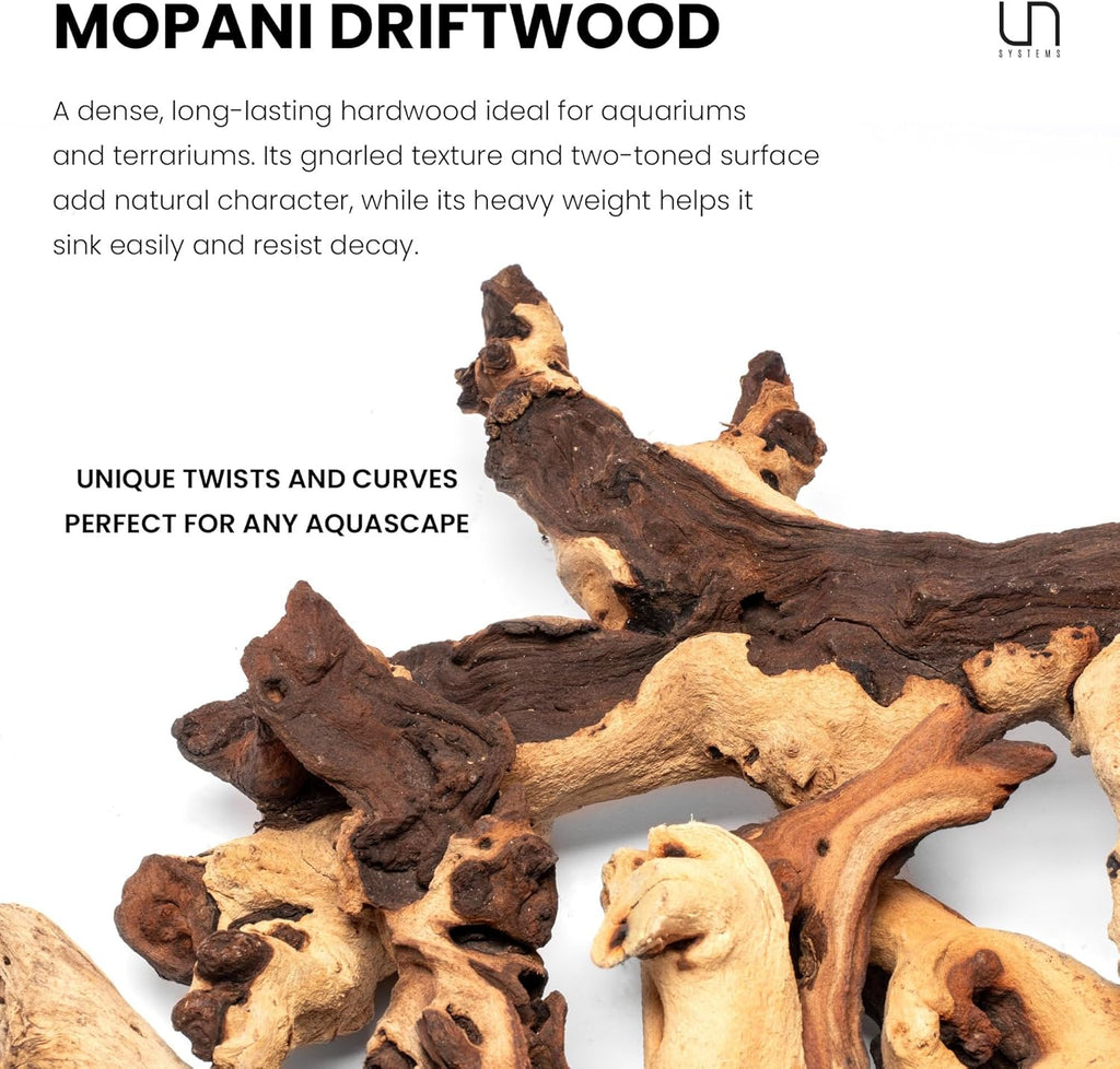 Ultum Nature Systems Driftwood - Mopani Wood - Natural Aquarium Hardscape for Planted Tank Aquascaping - Fish, Crab, Reptile, Bird, Paludarium Enclosure Structure, Terrarium Decor - MED 5Pc, 12-16"