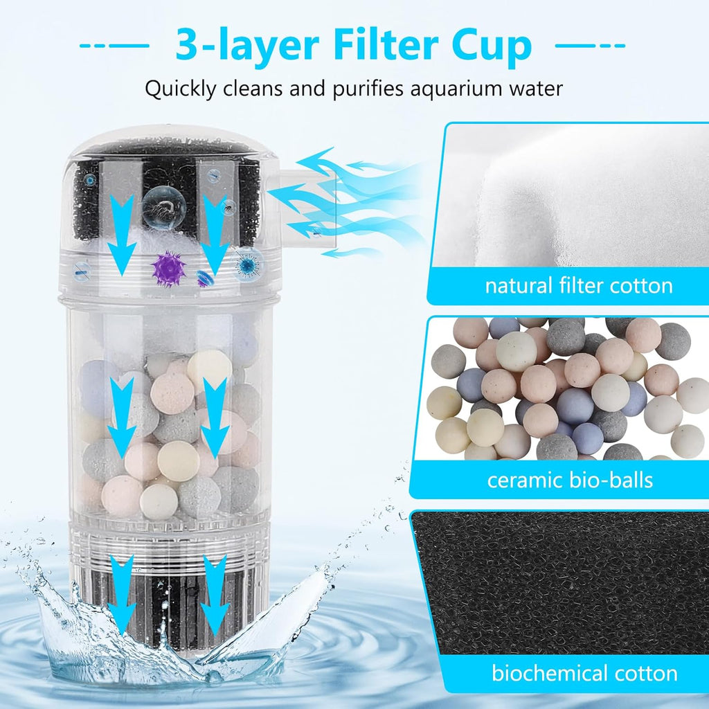 AQQA DC Fish Tank Cleaner, Electric Aquarium Water Changer with 6-in-1 Cleaning Heads & 3-Stage Filter Cup – Stainless Steel Handle Gravel Vacuum for Fish & Turtle Tanks, Adjustable Flow 34W 600GPH