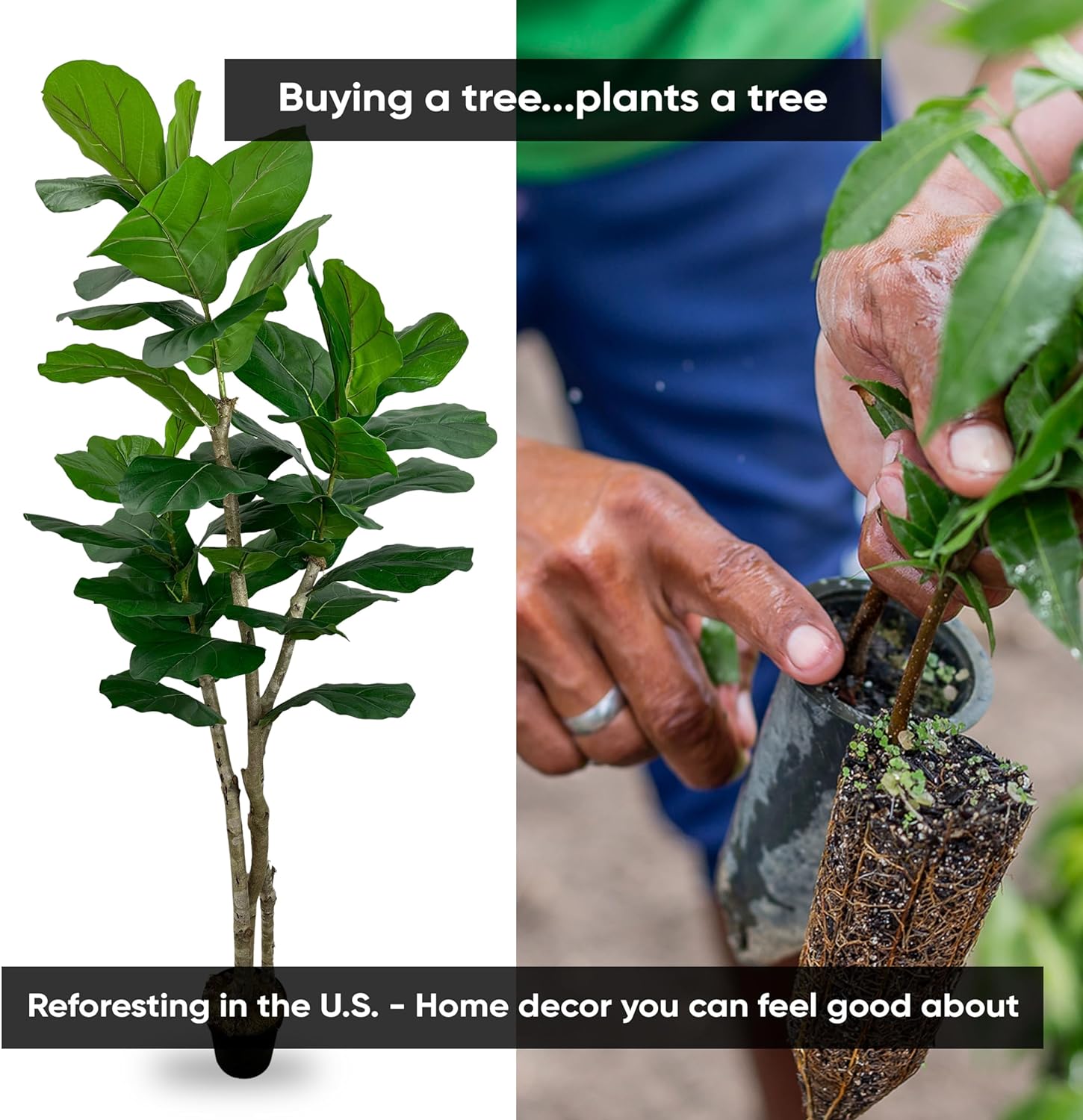 Cypress & Alabaster Handmade 7ft Oversized Fiddle Leaf Fig Ficus Lyrata Artificial Tree with Ethically Sourced Real Wood Trunks, Hypoallergenic, 7-Foot, Green