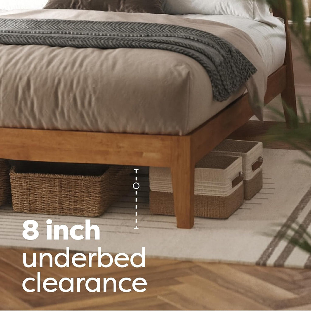 DG Casa Vandermark Solid Wood Easy Install Queen Bed Frame with Unique Headboard and Wooden Slat Support Included No Box Spring Required - Beige Walnut