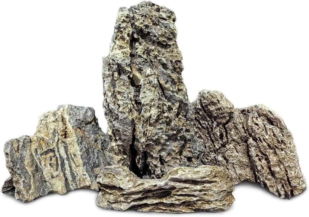 PINVNBY Natural Seiryu Stones, Aquariums Slate Stone Decorative Rocks for Fish Tank, Terrariums, Paludarium, Vivariums, Reptile and Amphibian Enclosures, Aquascaping (4.5lb)