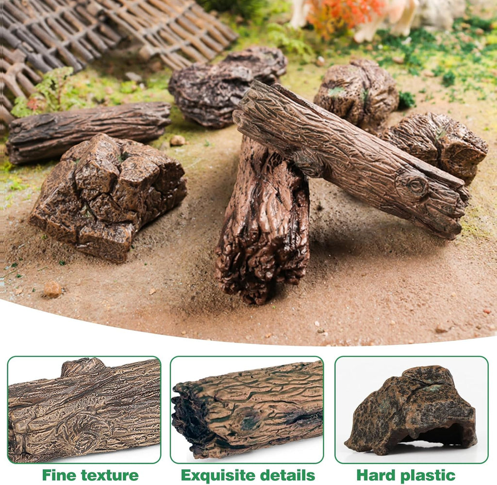 EOIVSH 7pcs Diorama Supplies Fake Rocks, Artificial Garden Figurines Tree Stump, Scene Accessories Stone Stumps Statue Ornaments for Micro Train Railway Sand Table Landscape