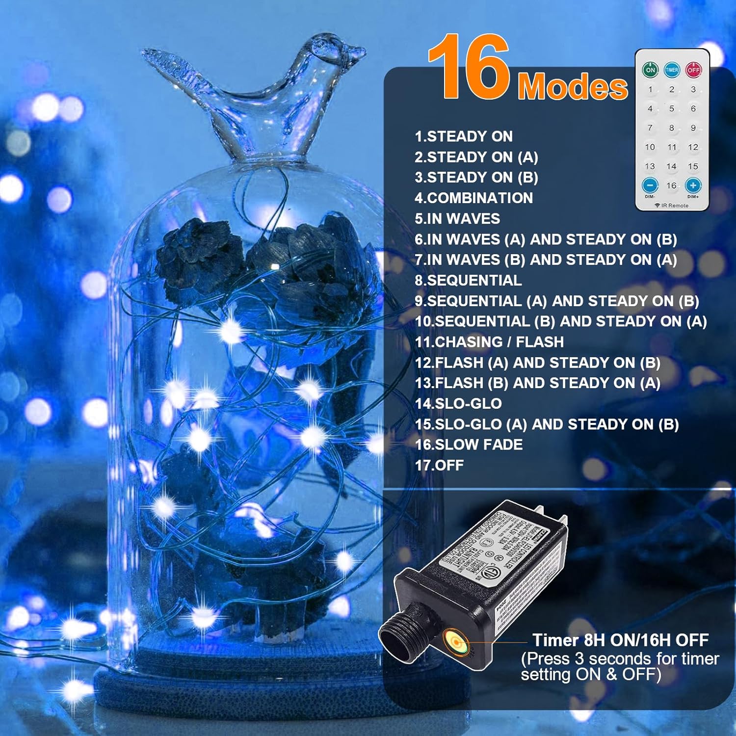LAMPHOME Fairy Lights Plug in, 33Ft 100 LEDs Waterproof Twinkle Firefly Lights, Adaptor Included, Starry String Lights for Wedding Indoor Outdoor Christmas Patio Garden Decoration, Blue
