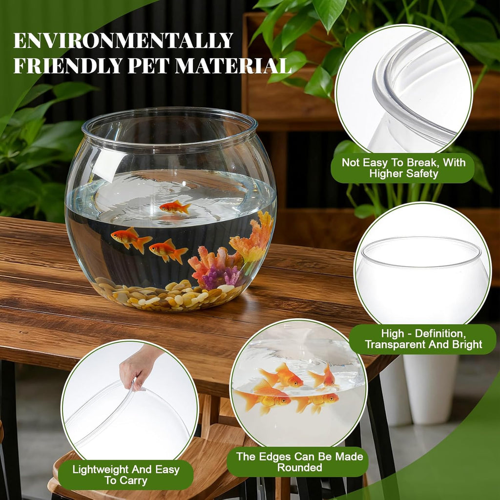 Geelin 3 Gallon Plastic Fish Tank Large Bowl Shatterproof with Crystal Clear Clarity for Terrarium, Flower Vase Centerpiece Gift for Fish Lovers(Round)