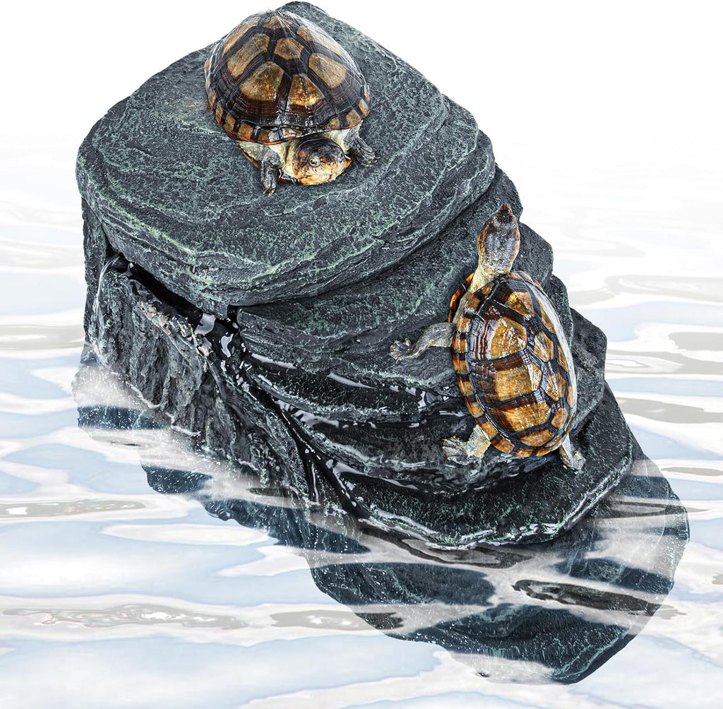 Turtle Tank Filter 20 Gallon, Basking Platform Filter with 3-Stage Filtration, Decorative Terrarium & Aquarium Water Filtration for Aquatic Turtles Frogs Newts, Adjusting Flow, Max 92.5 GPH