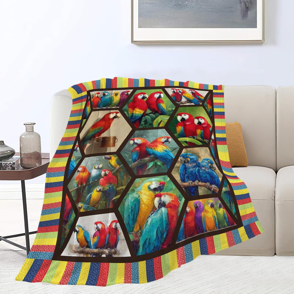 Parrot Bird Throw Blanket Macaw Stuff Gifts for Kids Girls Boys Adults Women Men Soft Cozy Warm Plush Fluffy Fuzzy Fleece Blanket Decor 50''X60''