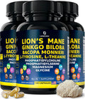 Organic Lions Mane Supplement Capsules - 360 Real Mushrooms Lion's Mane Capsules with Ginkgo Biloba Herb, Bacopa Monnieri, L Theanine, L Tyrosine - Mushroom Complex for Daily Wellness