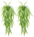 LOYWREE 2Pack Small Fake Hanging Plant with Pot, Artificial Potted Fern Plant, 28.7-in Long Faux Hanging Ferns Vine Plant for Shelf Home Office Indoor Outdoor Garden Greenery Decor (Black Pot)