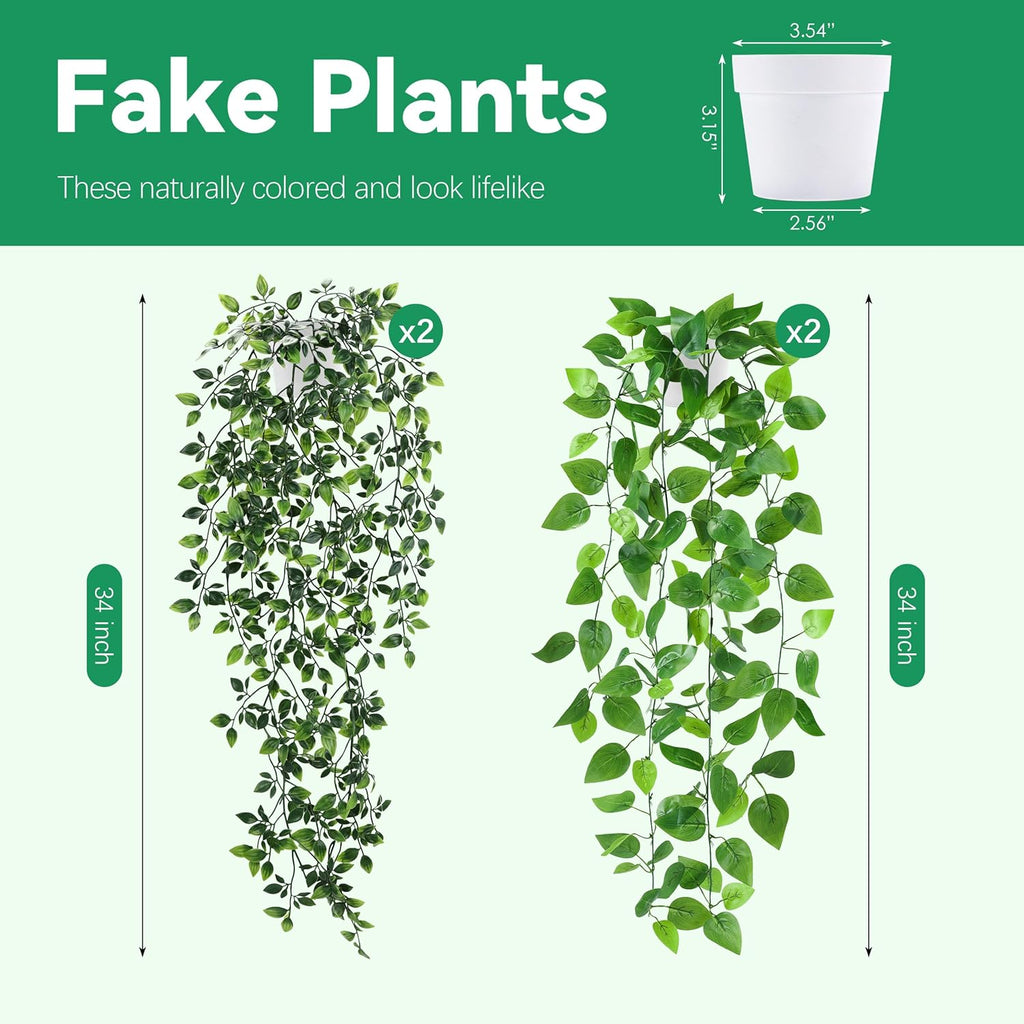 Der Rose 4 Pack Fake Plants Hanging Faux Potted Ivy Vine Artificial Mandala Plants for Room Bathroom Wall Shelf Decor Indoor