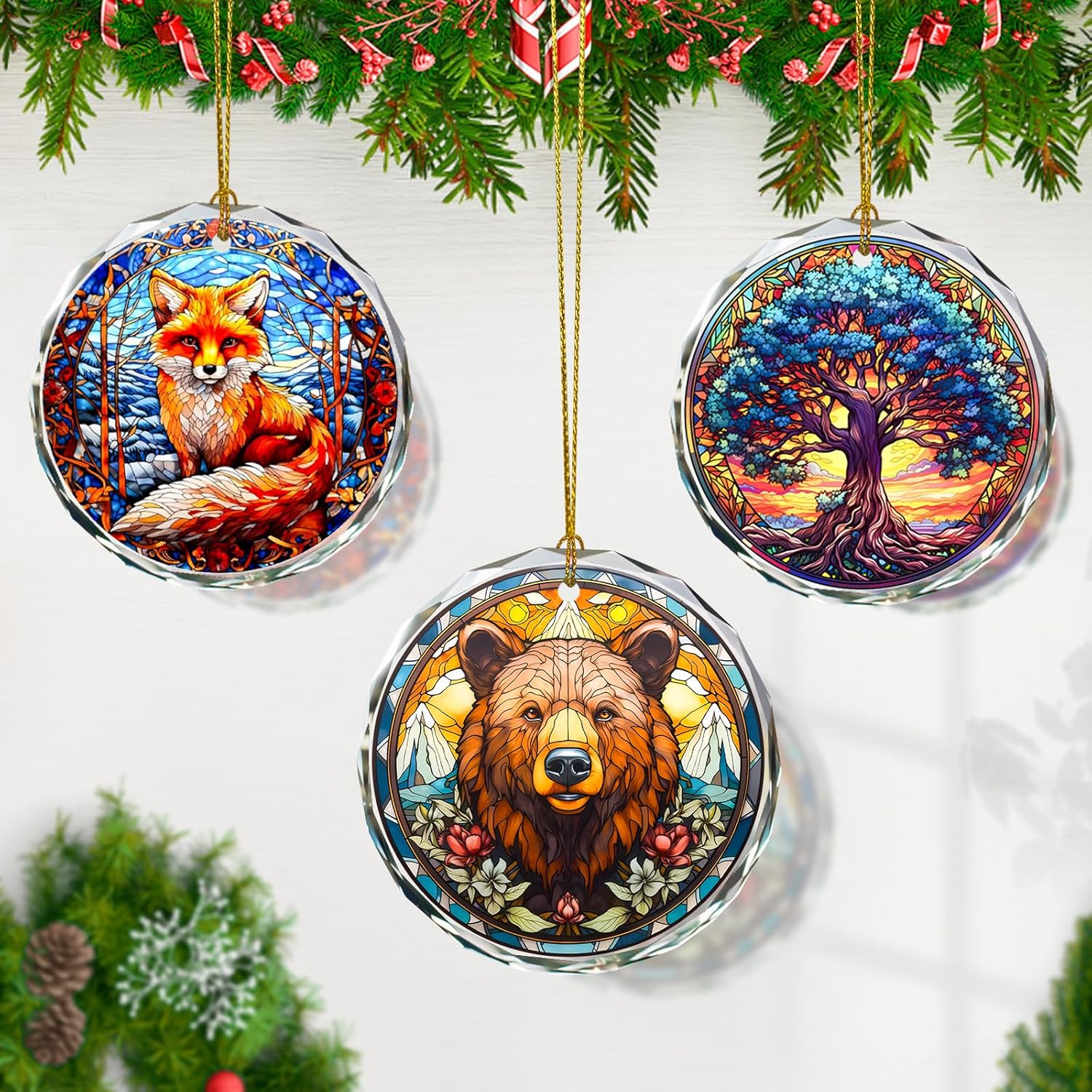 Brown Bear Stained Glass Ornament - Christmas Tree Decoration, Gift Exchange Present Idea