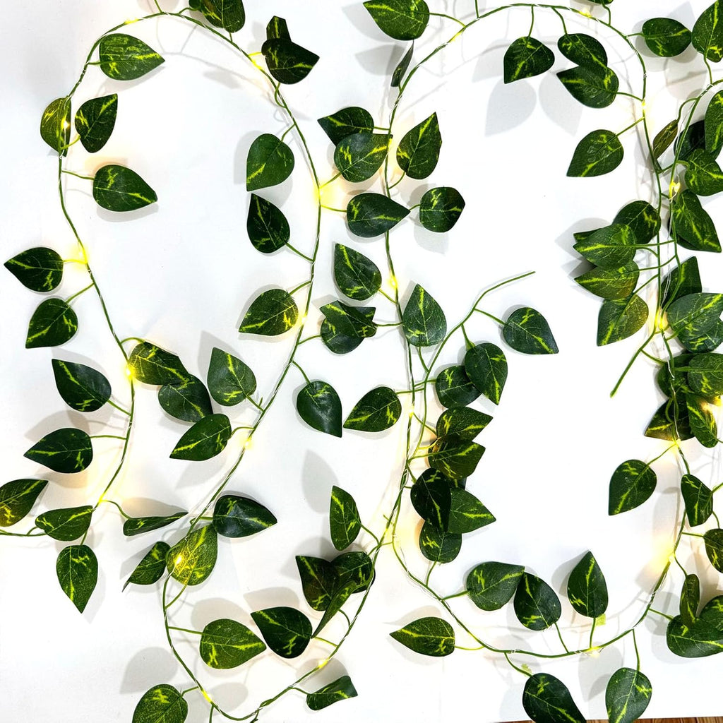 6 Pcs Artificial Hanging Plants Pothos Vines with 60 Warm Lights, Pothos Vine Leaves, Fake Plant Vine Hanging Garland for Wall, Party Wedding, Home, Kitchen, Indoor and Outdoor Decoration