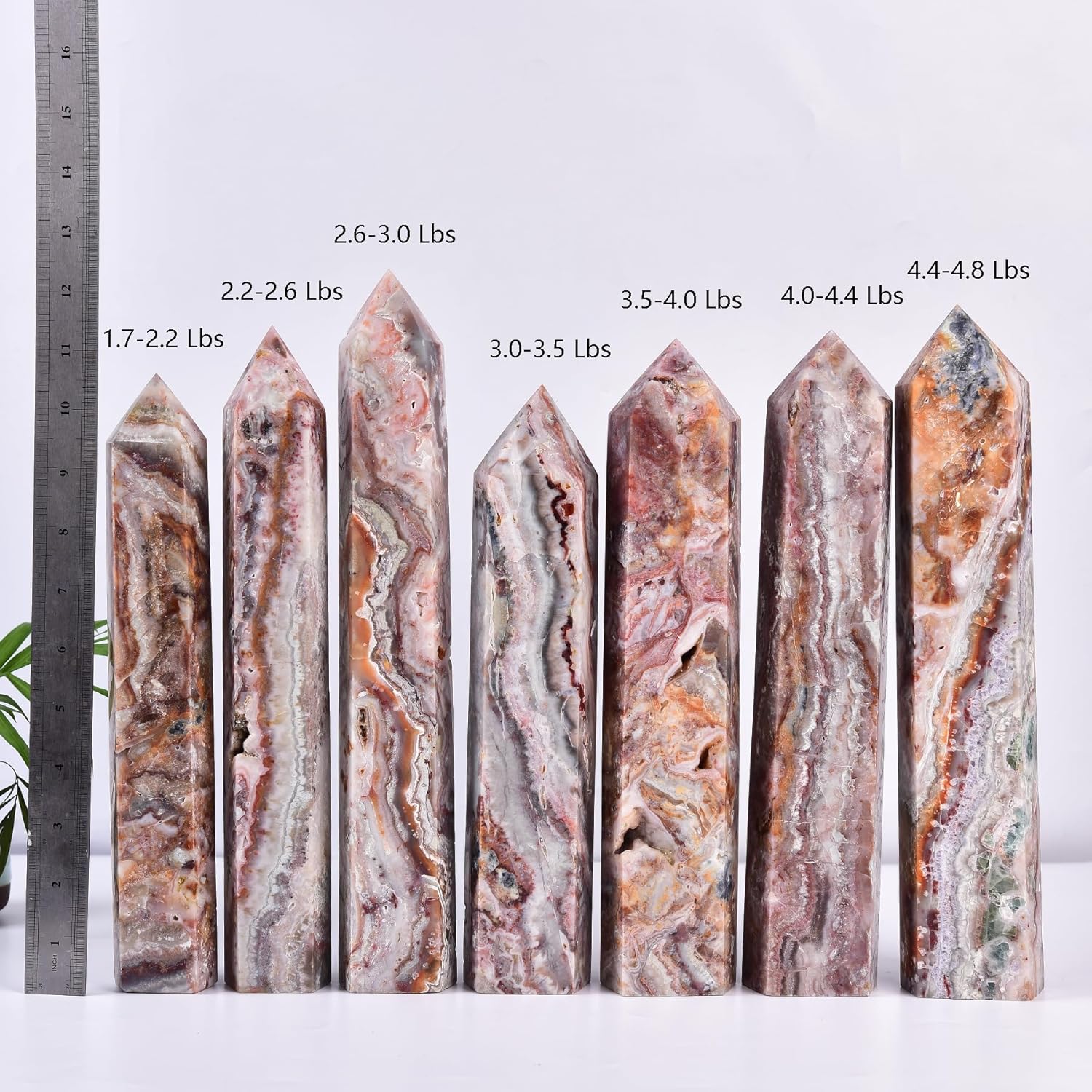 JIC Gem Natural Large Quartz Crystal Stone Striped Agate Gemstone Tower Point 6 Faceted Chrysocolla Crystal Healing Wand Reiki Chakra Decor 2.6-3.0 Lbs
