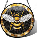 Stained Glass Window Hanging - Black Gold Bee White Wings Sun Catcher for Door Home Decor Insect Suncatcher Christmas Mother's Day Birthday Gifts for Women Men Lovers Mom Nana 6.3 in