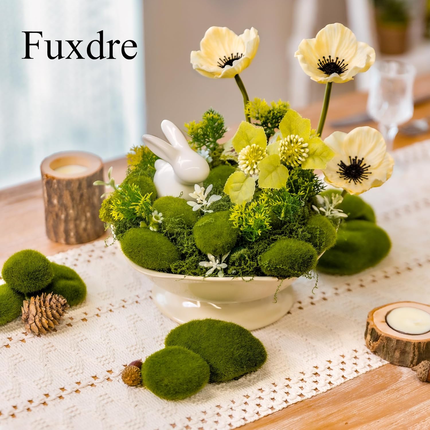 Fuxdre 50PCS Artificial Moss Rocks, 5 Size Fake Green Moss Balls, Green Moss Covered Stones, Faux Moss Decor for Floral Arrangements, Wedding Decorations, Home Decor, Fairy Gardens and Crafting