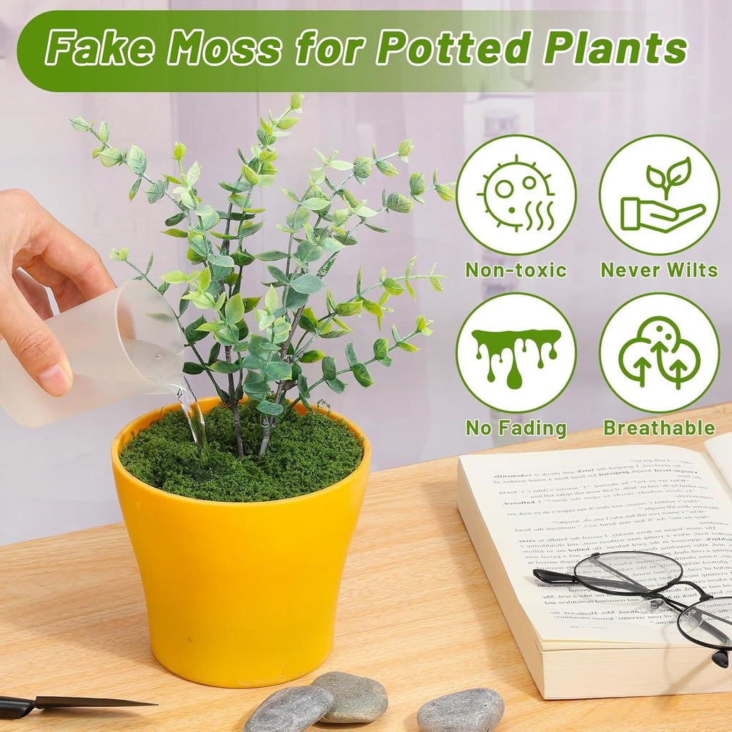 Jollidecor Artificial Moss for Potted Plants, 7.06 OZ Fake Green Moss for Crafts DIY, Faux Decorative Moss Planter Filler for Fairy Garden, Table Centerpiece, Landscaping, Terrarium