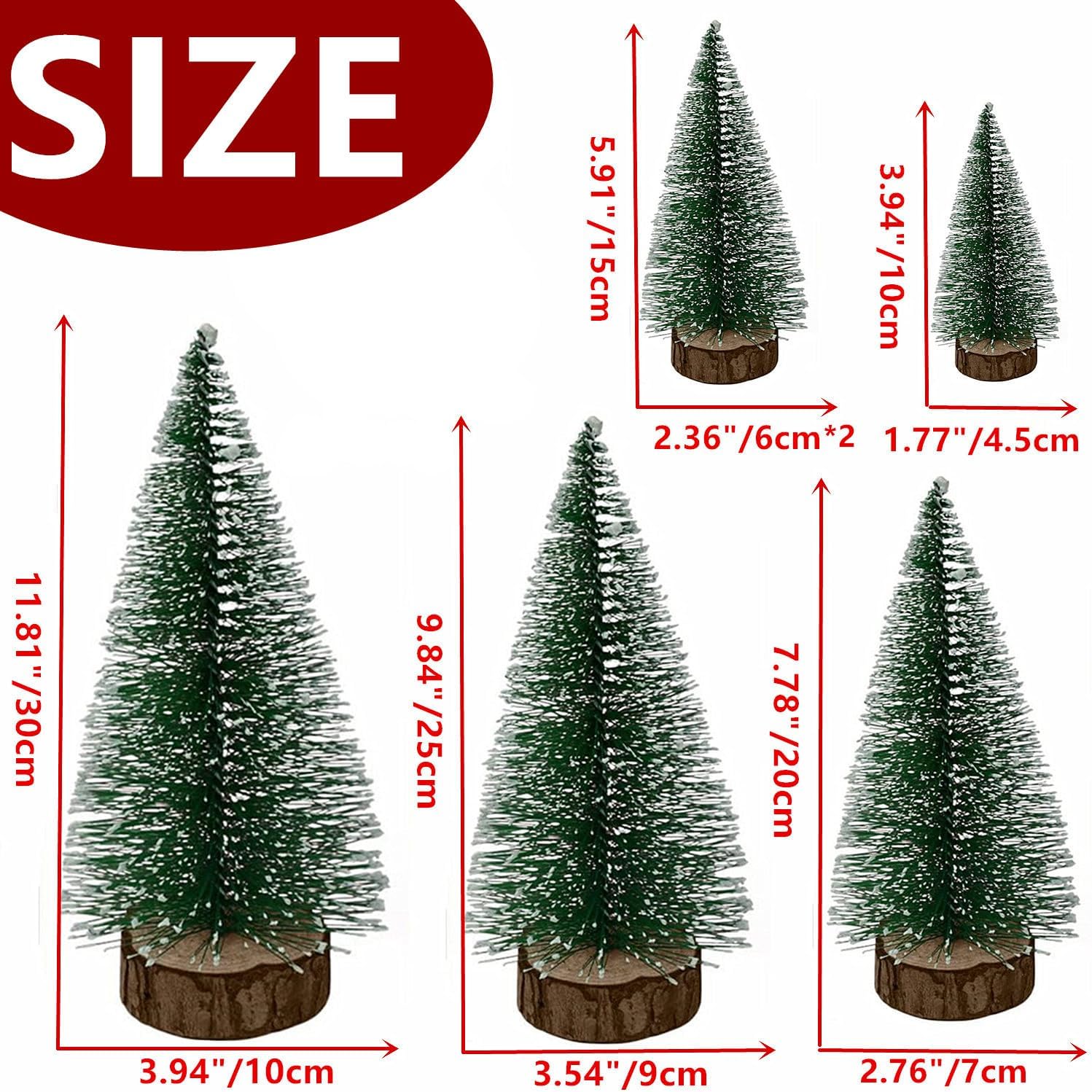 Small Christmas Trees, 6pcs Mini Christmas Tree, Artificial Bottle Brush Christmas Trees, Mini Pine Tree Tabletop Decor with Wooden Bases for Home Table Xmas Decorations