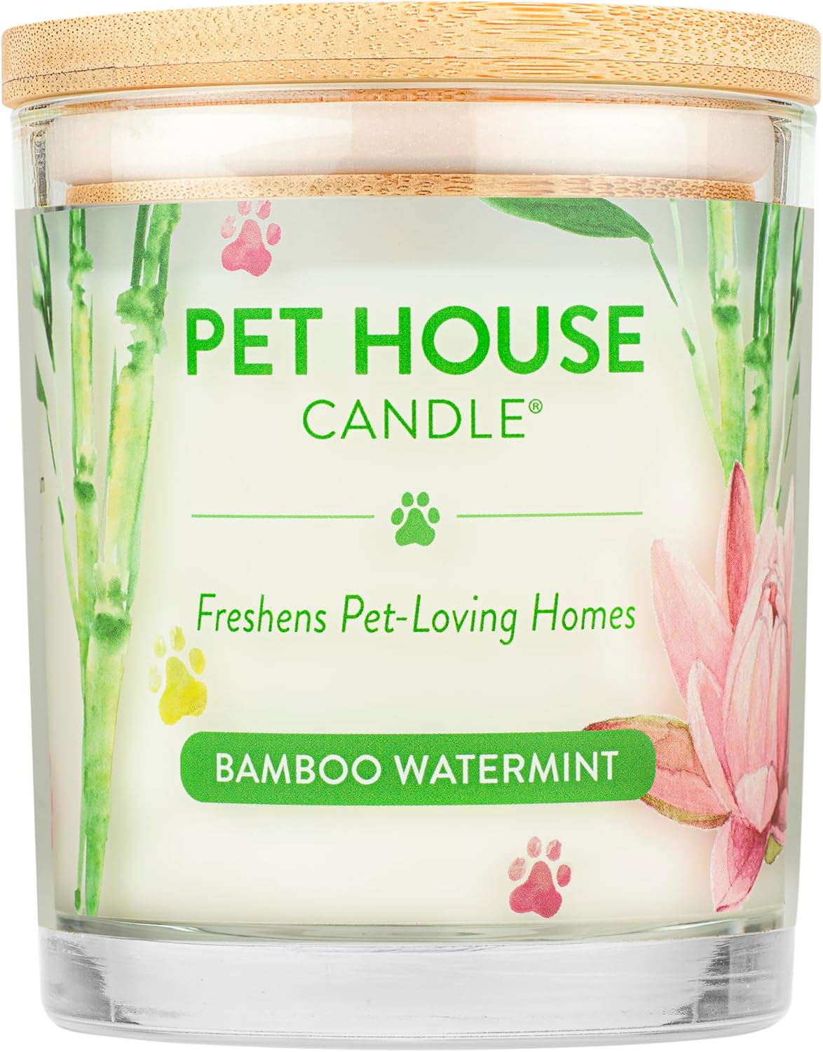 One Fur All Pet House Candle Plant-Based/Soy - Clean Burning Scented, Long Lasting Pet Odor Candle for Home - Bamboo Watermint