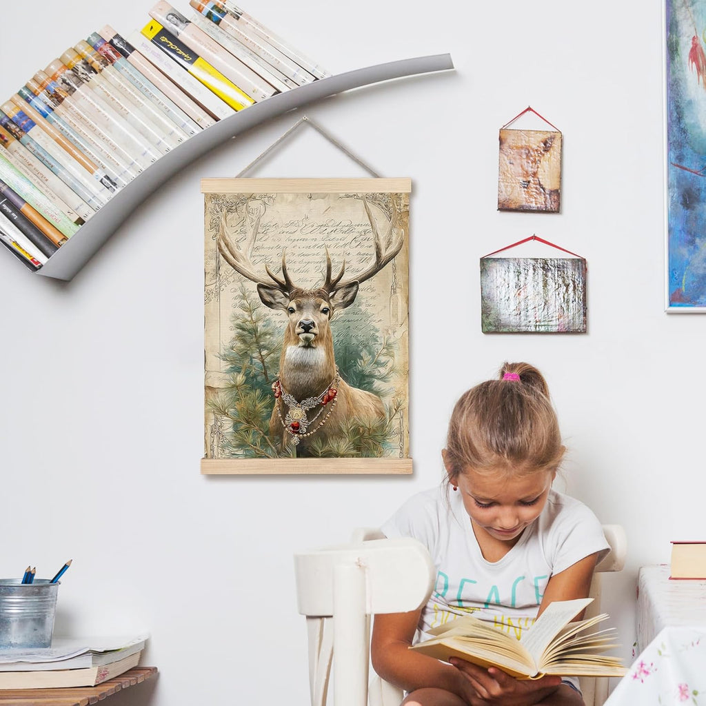 FDHSPAAM Christmas Reindeer Wall Art Decor, Retro Christmas Decor, Vintage Rustic Deer Pine Botanical Winter Holiday Wall Art Posters for Home Bedroom Living Room, 12x16 Inch