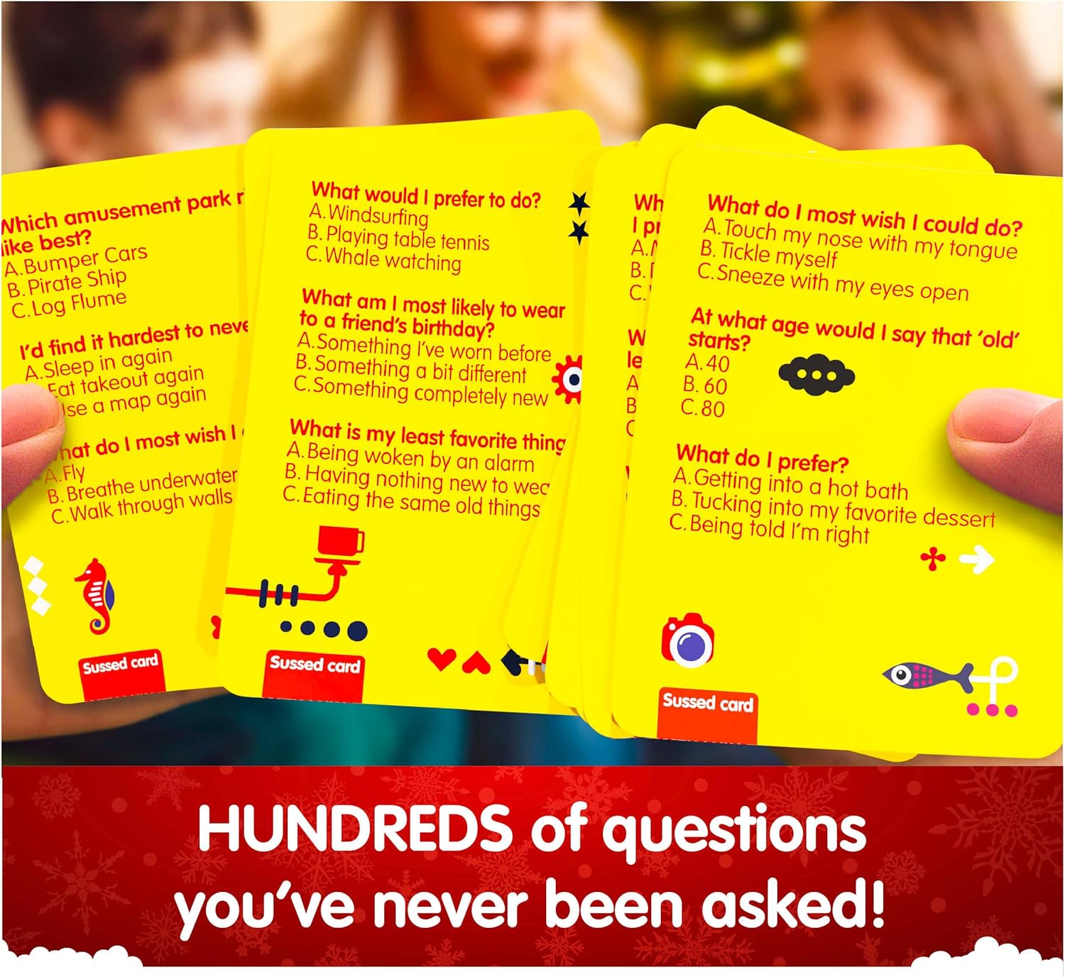 SUSSED The Wacky ‘What Would You Do?’ Social Card Game - Kids Stocking Stuffer & Family Travel Game for Boys & Girls - Fun & Easy to Play - All Ages 6 and Up - Hello Yellow Deck