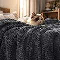 PHF Ultra Soft Flannel Fleece Throw Blanket, Lightweight 3D Jacquard Fleece Blanket, No Shedding, No Pilling, Luxury 340GSM Aesthetic Fluffy Cozy Throws for Couch Room Decor, 50"x60", Dark Grey