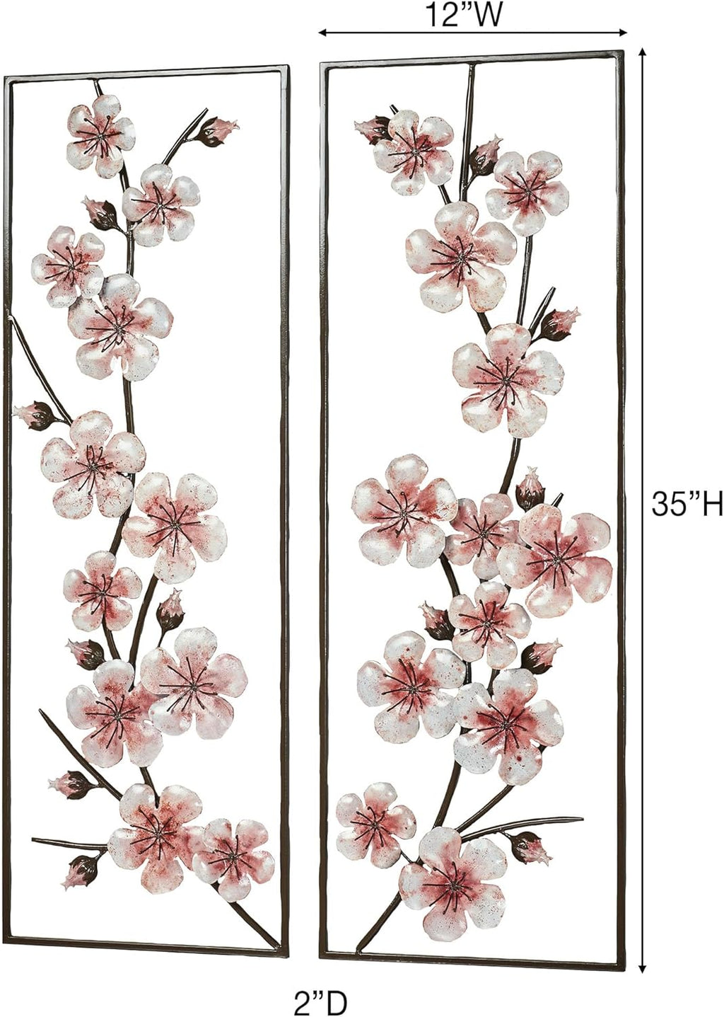 Pink Cherry Blossom Metal Wall Art Panel Set of Two | Floral Style Decor for Bedroom, Living Room, Foyer, Entrway, Office