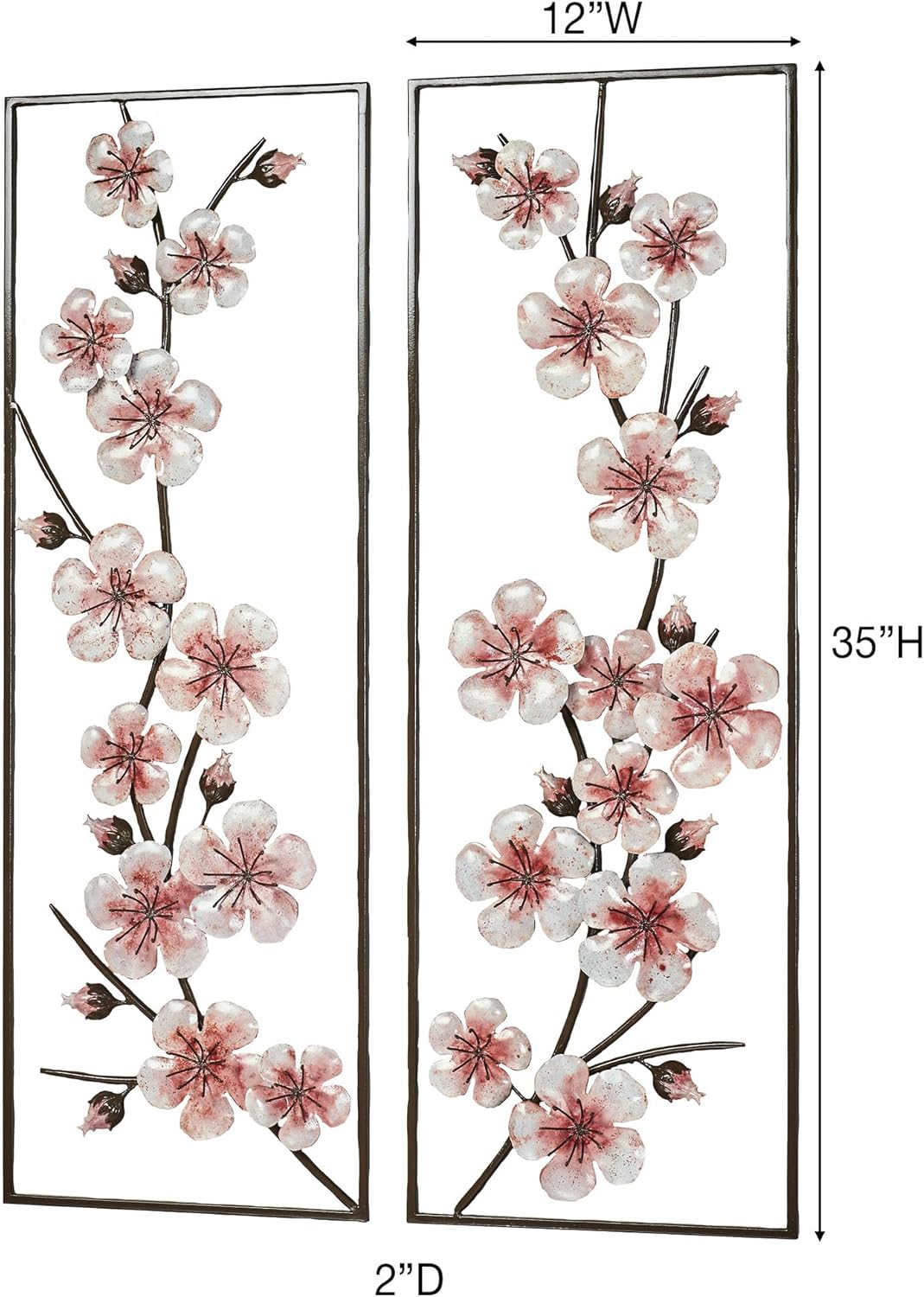 Pink Cherry Blossom Metal Wall Art Panel Set of Two | Floral Style Decor for Bedroom, Living Room, Foyer, Entrway, Office