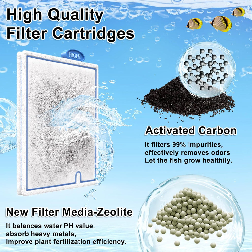 16 Pack Large Filter Cartridges Compatible with Aqueon QuietFlow Filter LED PRO 20,30,50,75/Power 20,30,50,55/75, E Internal Size 40 Canister Filters